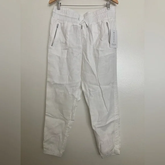 NWT Athleta White Cabo Linen Joggers size 12 - Picture 2 of 12
